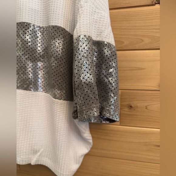 Alembika Size 3/Large Metallic Stripe Lagenlook Waffle 3/4 Sleeve Shirt - Picture 6 of 12